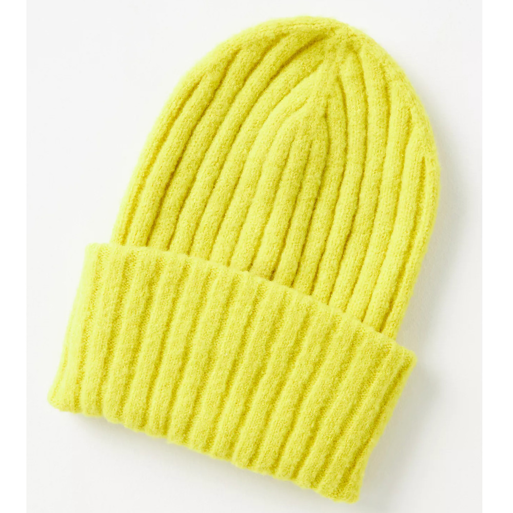 Anthropologie Maeve Canary Yellow Ribbed Beanie Hat